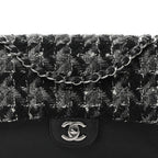Caviar Tweed Houndstooth Quilted Medium Double Flap Black Grey