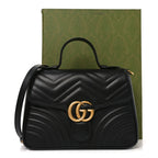 Calfskin Matelasse Small GG Marmont Top Handle Shoulder Bag Black