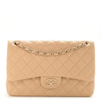 Caviar Quilted Jumbo Double Flap Beige