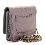 Iridescent Lambskin Quilted Reissue Wallet On Chain WOC Light Purple