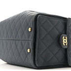 Canvas Quilted Medium Chanel 25 Handbag Dark Blue
