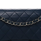 Lambskin Quilted Medium Double Flap Navy