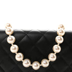Lambskin Quilted Pearl Wallet On Chain WOC Black