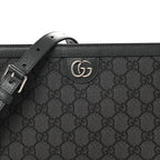 GG Supreme Monogram Textured Dollar Calfskin Web Small Ophidia Shoulder Bag Grey Black Graphite Grey