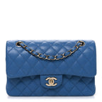 Caviar Quilted Medium Double Flap Blue