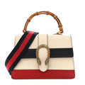 Calfskin Bamboo Web Medium Dionysus Top Handle Bag White Blue Hibiscus Red