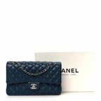 Lambskin Quilted Medium Double Flap Navy