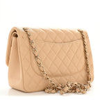 Caviar Quilted Jumbo Double Flap Beige