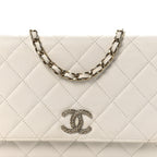Caviar Quilted Perforated Metal CC Wallet On Chain WOC White