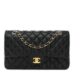 Lambskin Quilted Medium Double Flap Black