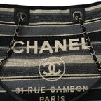 Striped Canvas Small Deauville Tote Dark Grey