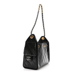 Shiny Crumpled Calfskin Quilted Mini Chanel 25 Handbag Black