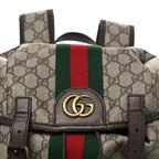 GG Supreme Monogram Medium Ophidia Double Buckle Backpack Brown