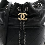 Calfskin Quilted Small Gabrielle Bucket Black