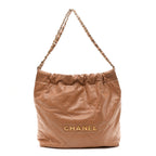Shiny Calfskin Quilted Small Chanel 22 Beige