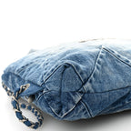 Denim Quilted Chanel 22 Backpack Blue
