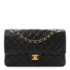 Lambskin Quilted Medium Double Flap Black