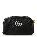 Calfskin Matelasse Small GG Marmont Chain Shoulder Bag Black