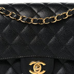 Caviar Quilted Medium Double Flap Black