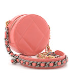 Lambskin Quilted Chanel 19 Round Clutch With Chain Pink