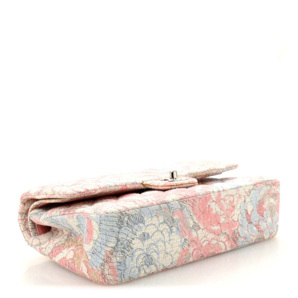 Tweed Quilted Camellia Medium Double Flap Ivory Multicolor