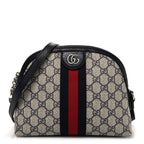GG Supreme Monogram Textured Dollar Calfskin Web Small Ophidia Dome Shoulder Bag Beige Blue
