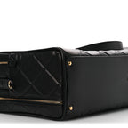 Shiny Grained Calfskin Quilted Large Travel Bowling Bag Black