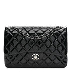 Patent Quilted Jumbo Double Flap Black