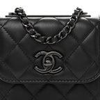 Lambskin Quilted Mini Trendy CC Clutch With Chain So Black