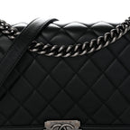 Calfskin Quilted Medium Boy Flap Black