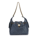 Suede Quilted Small Chanel 25 Handbag Blue