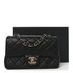 Lambskin Quilted Mini Rectangular Flap Black