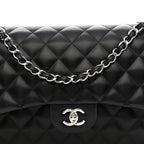Lambskin Quilted Jumbo Double Flap Black