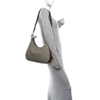 GG Supreme Monogram Textured Calfskin Web Large Attache Shoulder Bag Beige Ebony New Acero