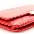 Grained Calfskin Quilted CC Box Wallet On Chain WOC Red