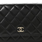 Calfskin Quilted Maxi Pearl Wallet On Chain WOC Black