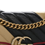 Vintage Effect Calfskin Matelasse Diagonal Striped Mini Torchon GG Marmont Shoulder Bag Black Beige