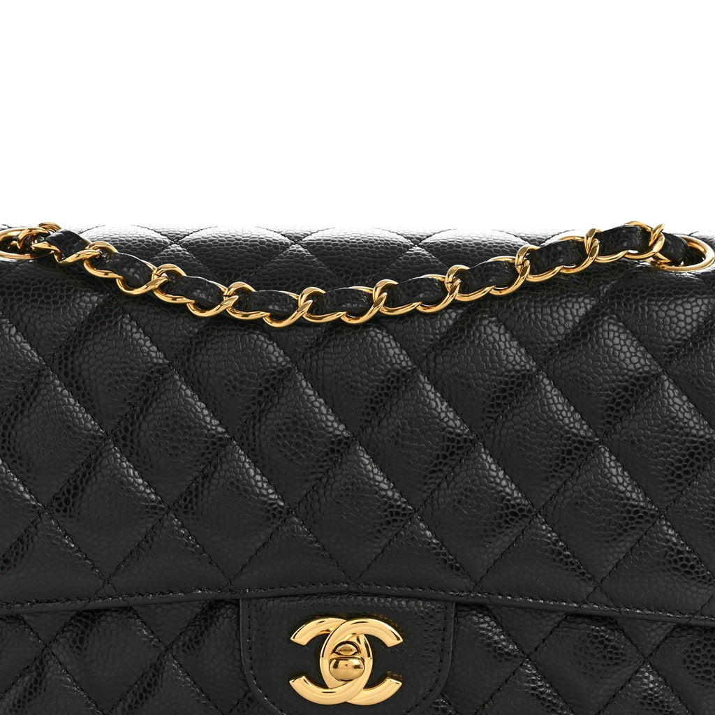 Caviar Quilted Medium Double Flap Black