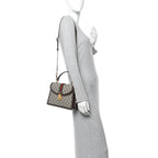 GG Supreme Monogram Textured Dollar Calfskin Web Small Ophidia Padlock Top Handle Bag Beige Ebony New Acero
