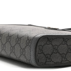 GG Supreme Monogram Textured Dollar Calfskin Web Small Ophidia Shoulder Bag  Grey Black Graphite Grey