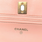 Lambskin Quilted CC Pearl Crush Wallet on Chain WOC Light Orange