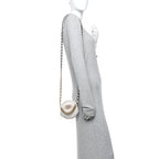 Shiny Goatskin Quilted Chanel 19 Round Clutch With Chain White