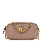 Calfskin Matelasse Mini GG Marmont Chain Crossbody Bag Porcelain Rose