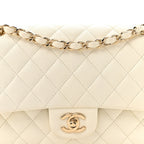 Caviar Quilted Medium Double Flap White