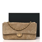 Suede Calfskin Small Souplissimo Maxi Flap Dark Beige