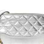 Metallic Lambskin Calfskin Quilted Small Gabrielle Clutch With Chain Silver