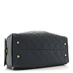 Canvas Quilted Medium Chanel 25 Handbag Dark Blue
