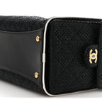 Braided Raffia Calfskin Small Chanel 25 Handbag Black White