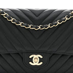 Lambskin Chevron Quilted Medium Double Flap Black
