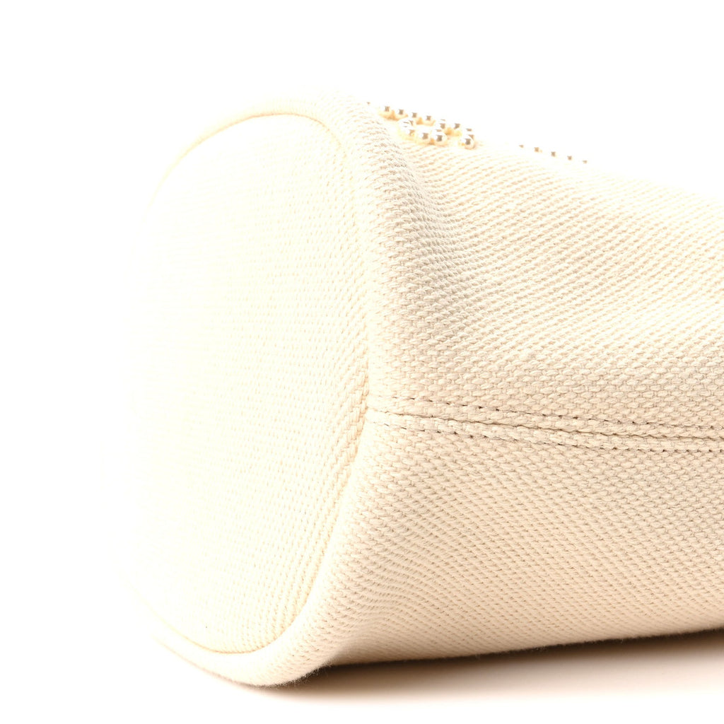 Canvas Pearl Deauville Drawstring Bucket Bag Ecru Beige